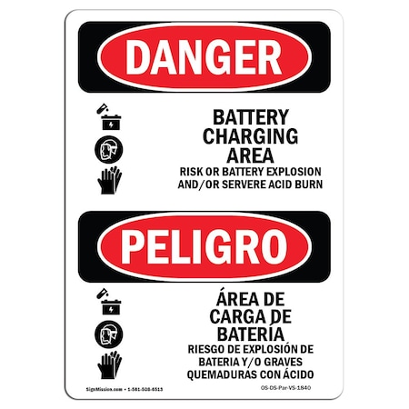 Signmission OSHA Sign, 18" H, Rigid Plastic, Battery Charging Area Risks Bilingual Spanish, 1218-VS-1840 OS-DS-P-1218-VS-1840